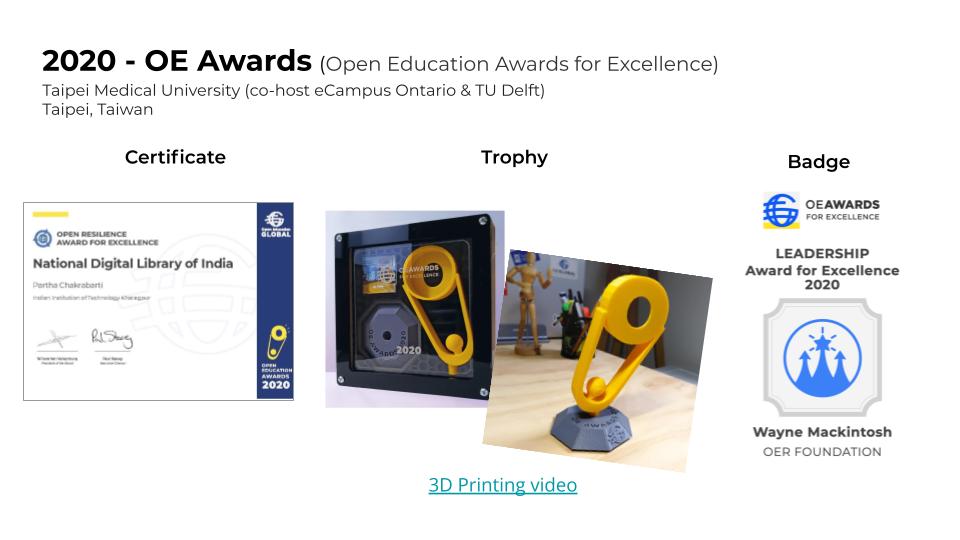 Trophy, Certificate and Badge Open Education Award 2020