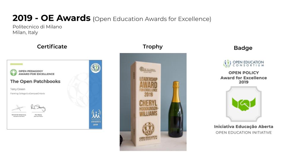 Trophy, Certificate and Badge Open Education Award 2019