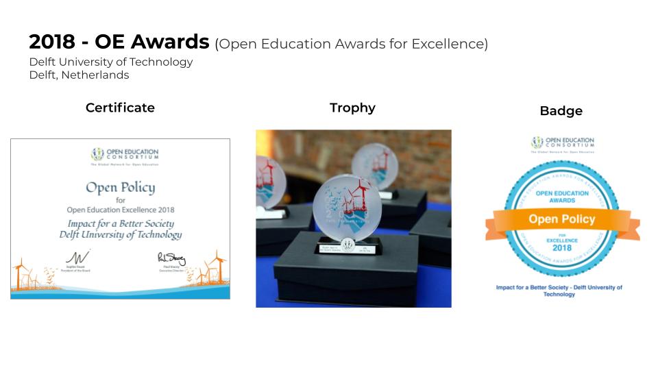Trophy, Certificate and Badge Open Education Award 2018