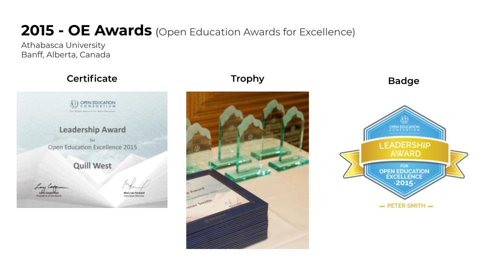 Trophy, Certificate and Badge Open Education Award 2015