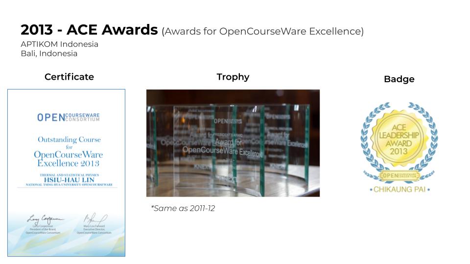 Trophy, Certificate and Badge Open Education Award 2013
